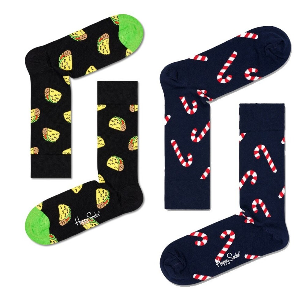 Happy Socks Taco to Go & Candycane Crew Socks Men's 41-46 Black/Navy Pull on